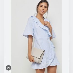 Topshop Poplin blue stripe wrap dress